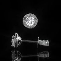 0.45 Ct.Tw. White Sapphire and Natural Diamond Pave Earrings, 18K White Gold Image