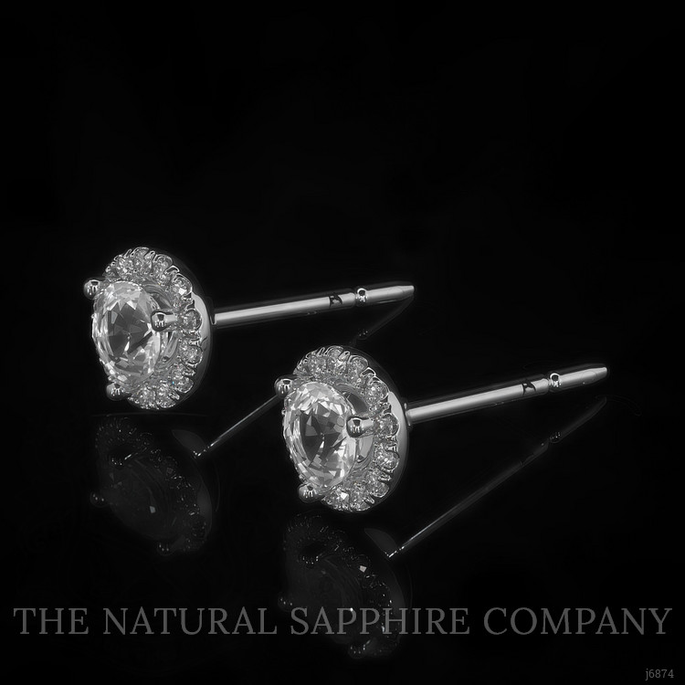 0.45 Ct.Tw. White Sapphire and Natural Diamond Pave Earrings, 18K White Gold