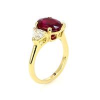 4.24 Ct. Ruby Natural Diamond Three Stone Ring, 18K Yellow Gold Image