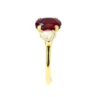 4.24 Ct. Ruby Natural Diamond Three Stone Ring, 18K Yellow Gold Image