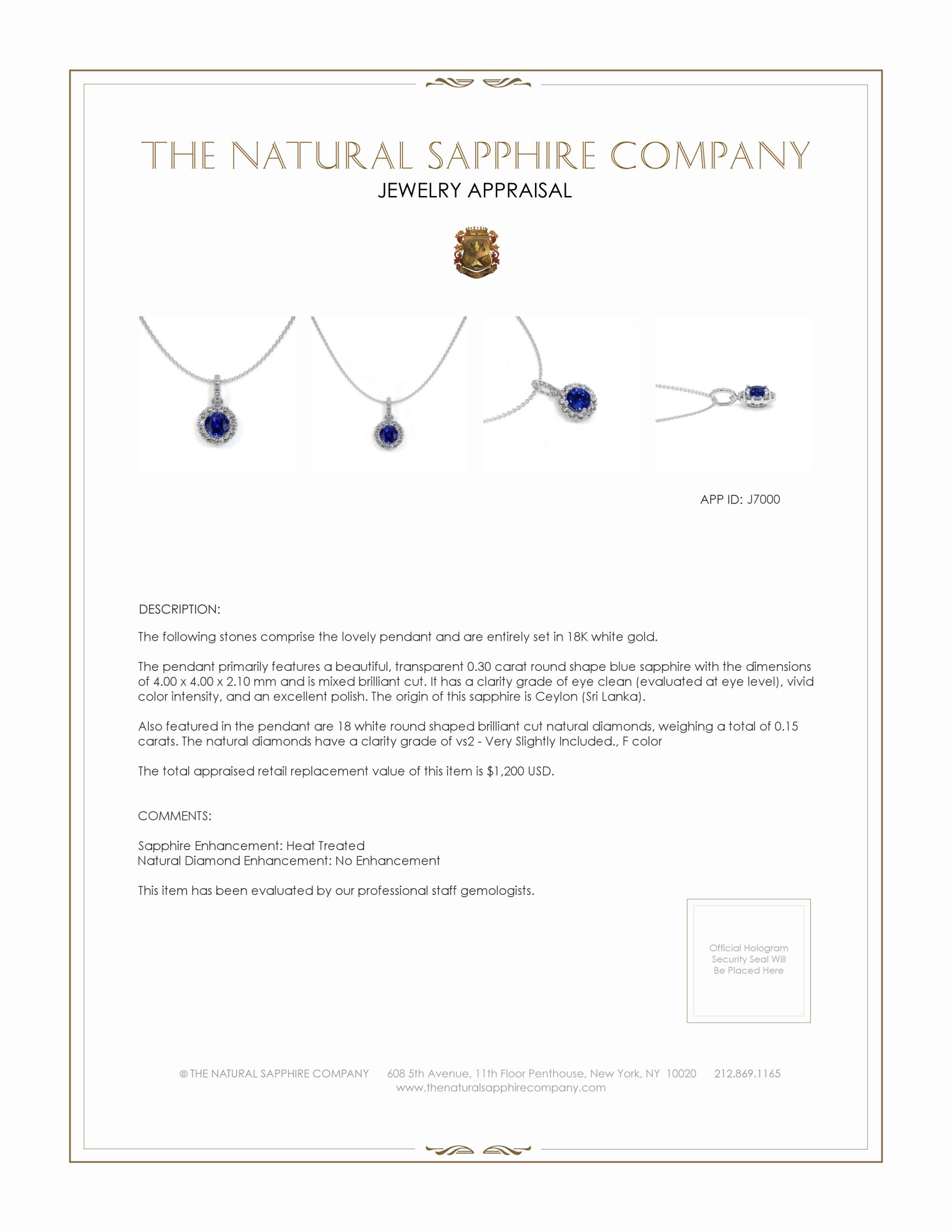 0.30 Ct. Blue Sapphire and Natural Diamond Pave Pendant, 18K White Gold