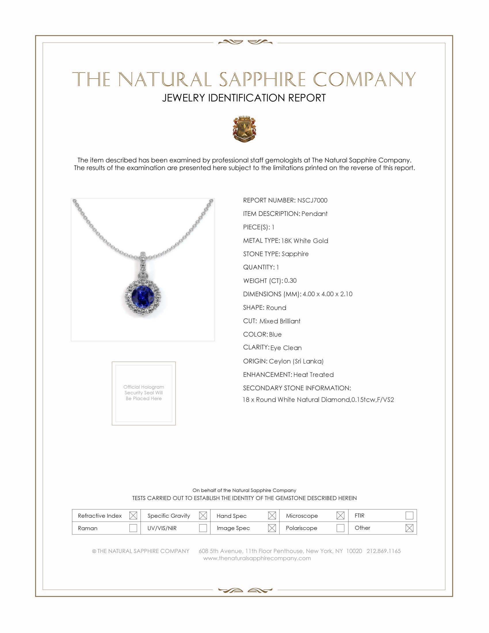 0.30 Ct. Blue Sapphire and Natural Diamond Pave Pendant, 18K White Gold