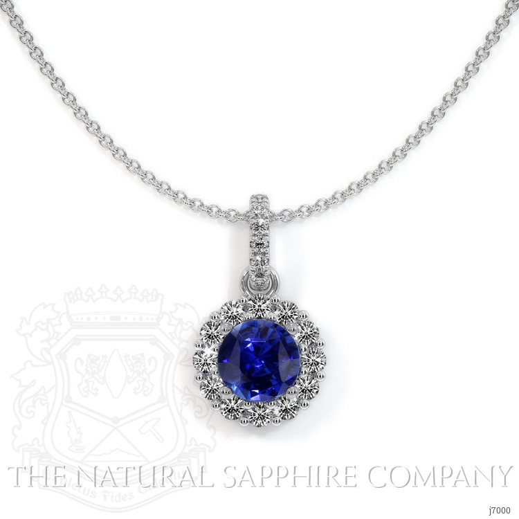 0.30 Ct. Blue Sapphire and Natural Diamond Pave Pendant, 18K White Gold
