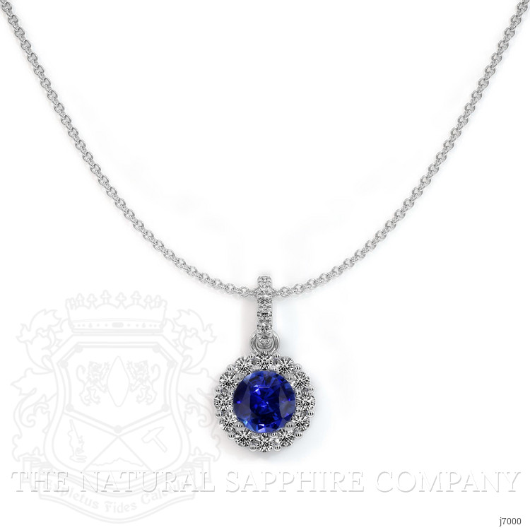 0.30 Ct. Blue Sapphire and Natural Diamond Pave Pendant, 18K White Gold