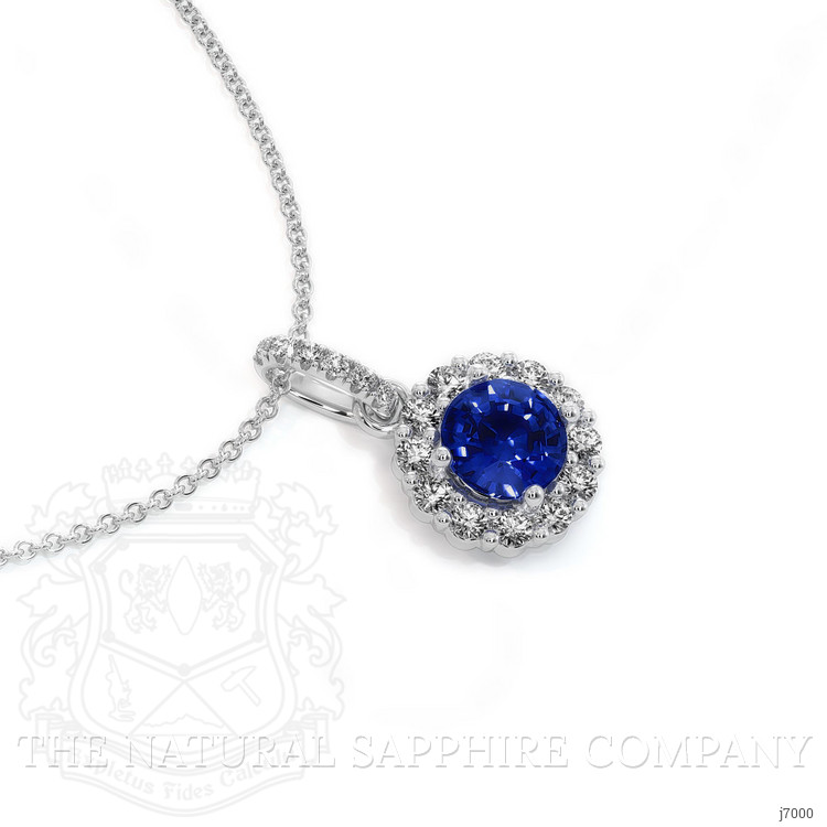 0.30 Ct. Blue Sapphire and Natural Diamond Pave Pendant, 18K White Gold