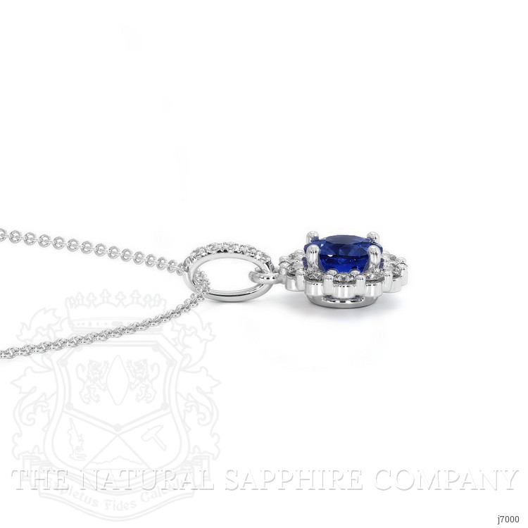 0.30 Ct. Blue Sapphire and Natural Diamond Pave Pendant, 18K White Gold