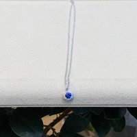 0.30 Ct. Blue Sapphire and Natural Diamond Pave Pendant, 18K White Gold Life Style