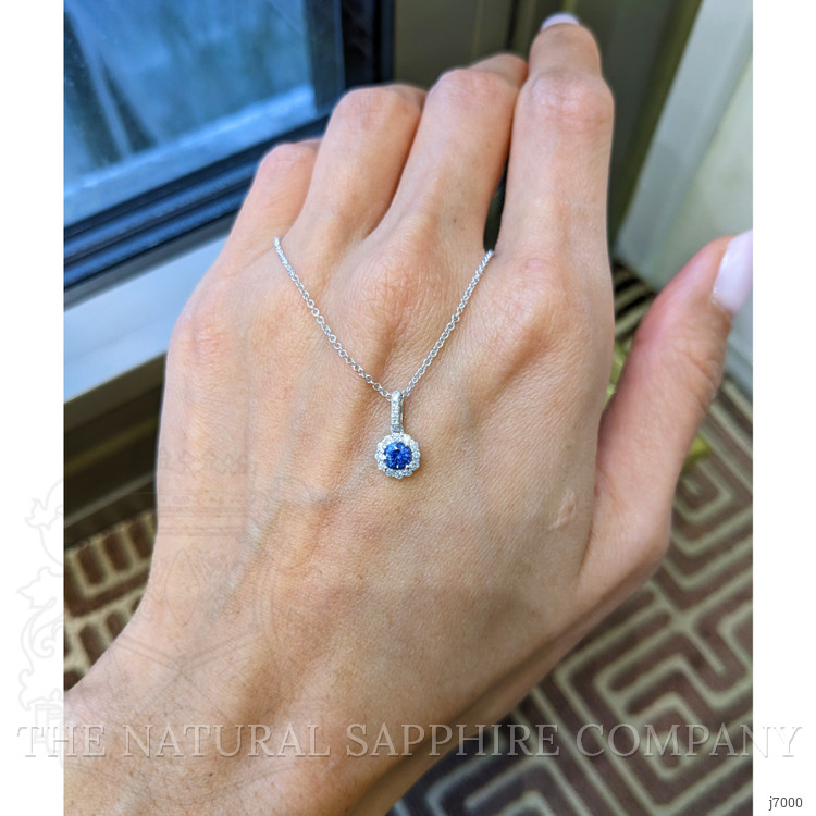 0.30 Ct. Blue Sapphire and Natural Diamond Pave Pendant, 18K White Gold