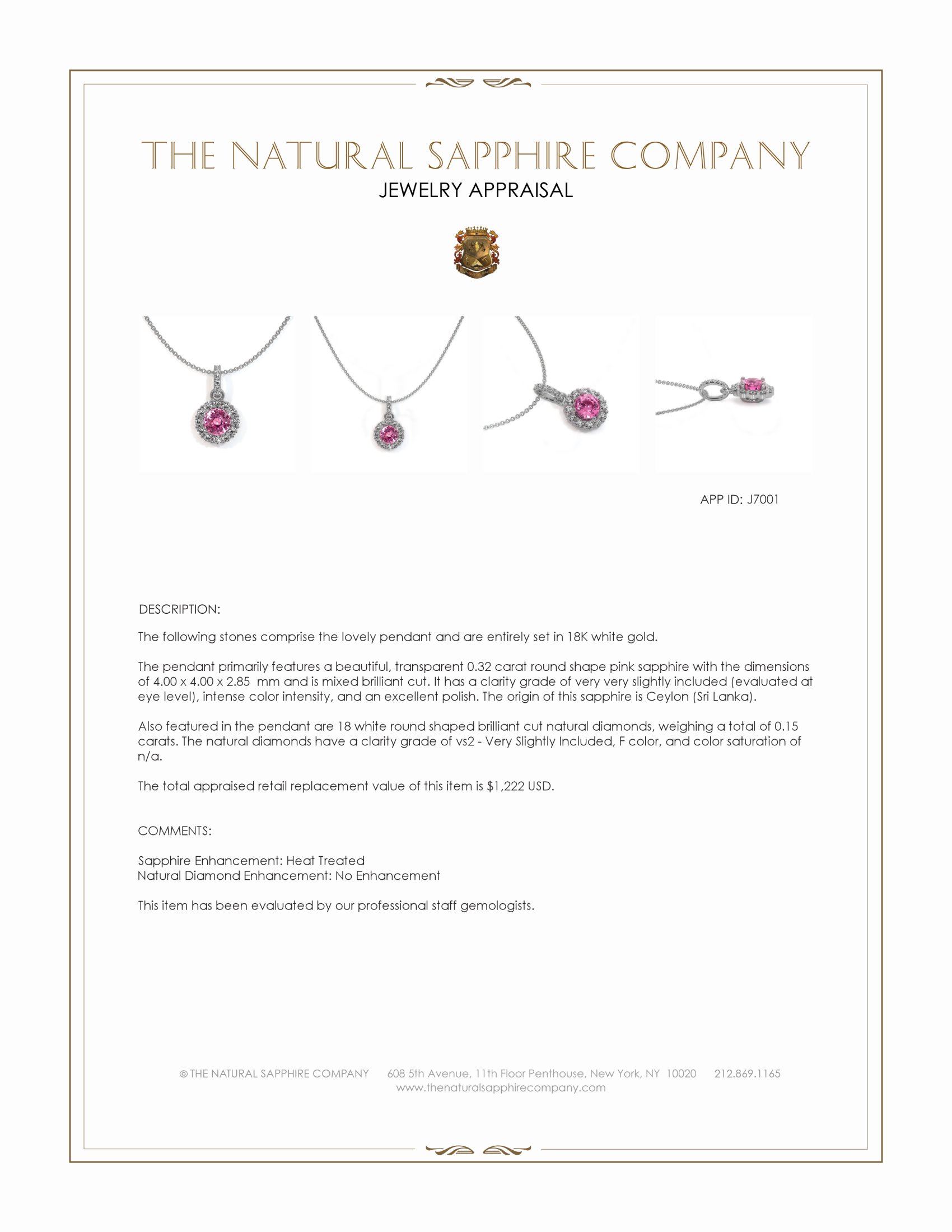 0.32 Ct. Pink Sapphire and Natural Diamond Pave Pendant, 18K White Gold