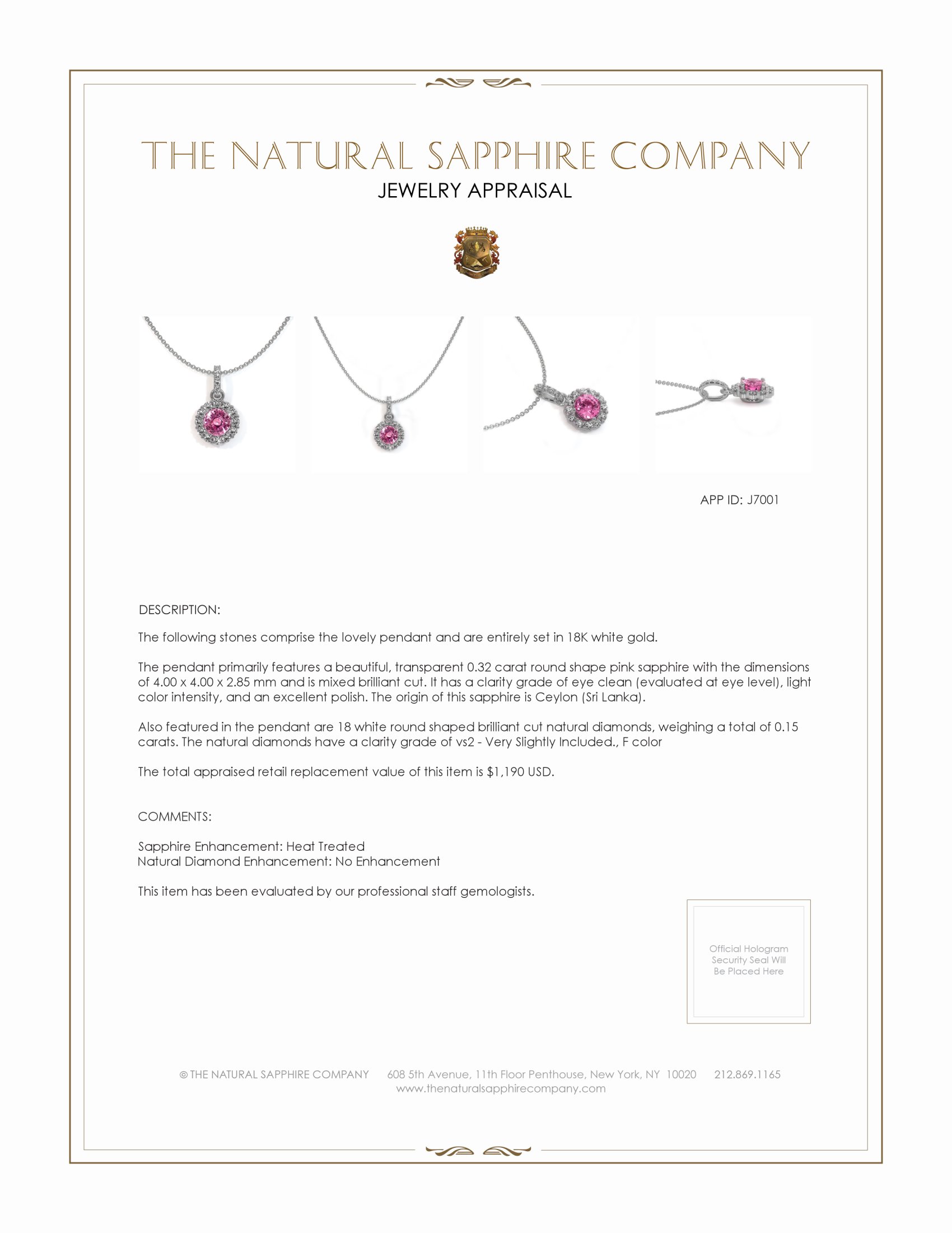 0.32 Ct. Pink Sapphire and Natural Diamond Pave Pendant, 18K White Gold