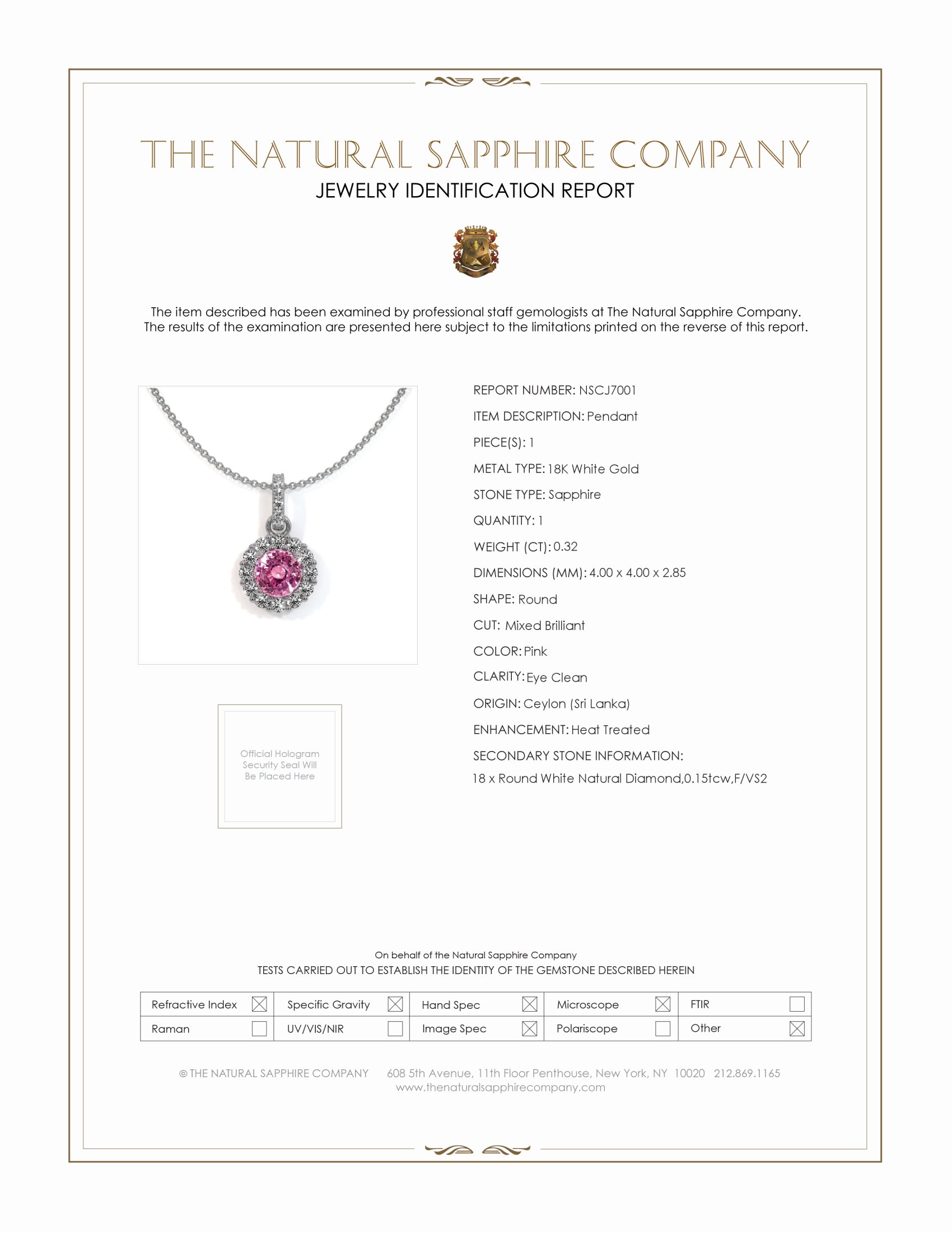 0.32 Ct. Pink Sapphire and Natural Diamond Pave Pendant, 18K White Gold