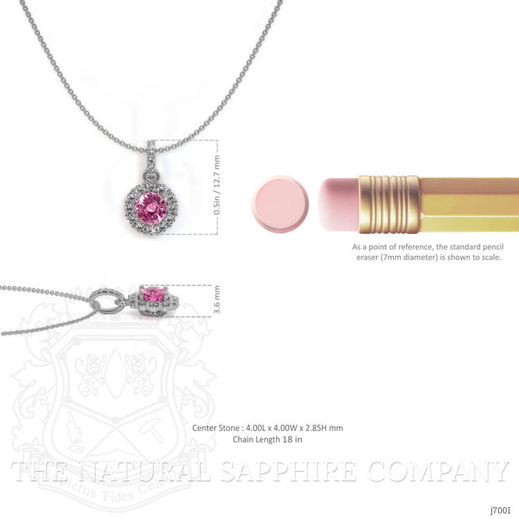 0.32 Ct. Pink Sapphire and Natural Diamond Pave Pendant, 18K White Gold