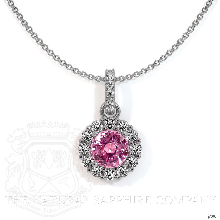 0.32 Ct. Pink Sapphire and Natural Diamond Pave Pendant, 18K White Gold