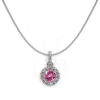 0.32 Ct. Pink Sapphire and Natural Diamond Pave Pendant, 18K White Gold Image