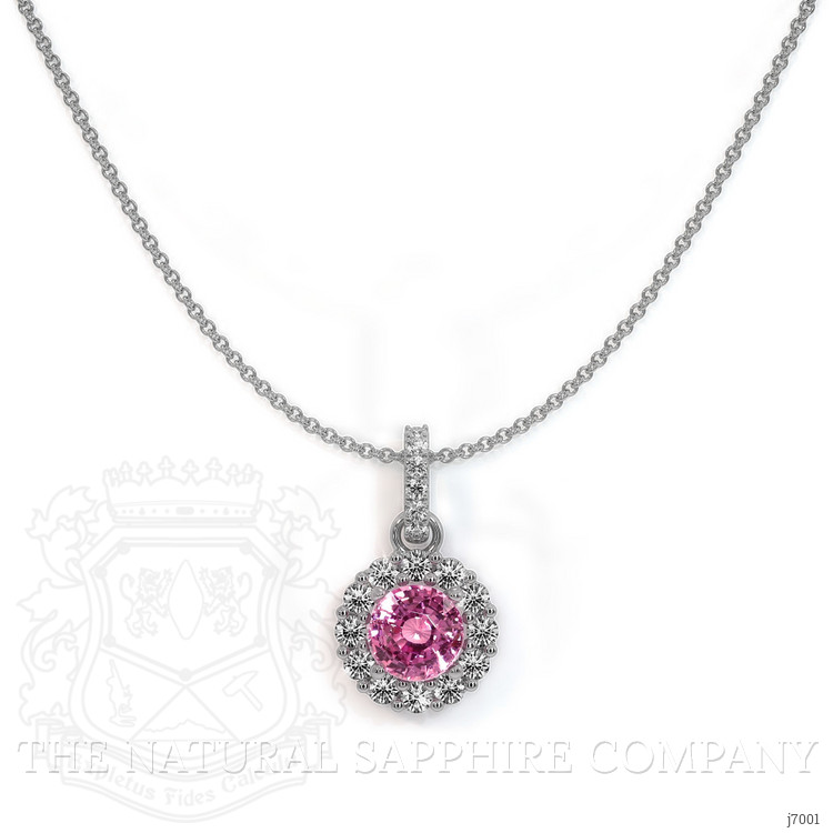0.32 Ct. Pink Sapphire and Natural Diamond Pave Pendant, 18K White Gold