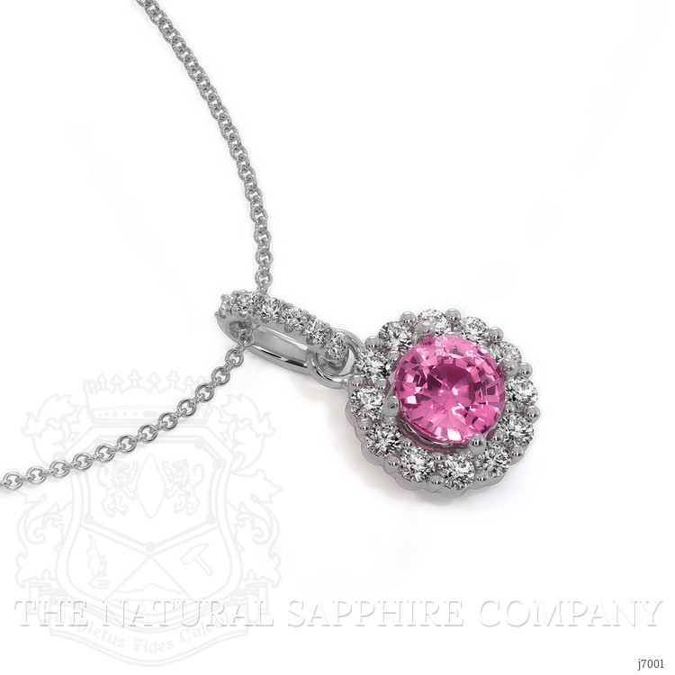 0.32 Ct. Pink Sapphire and Natural Diamond Pave Pendant, 18K White Gold