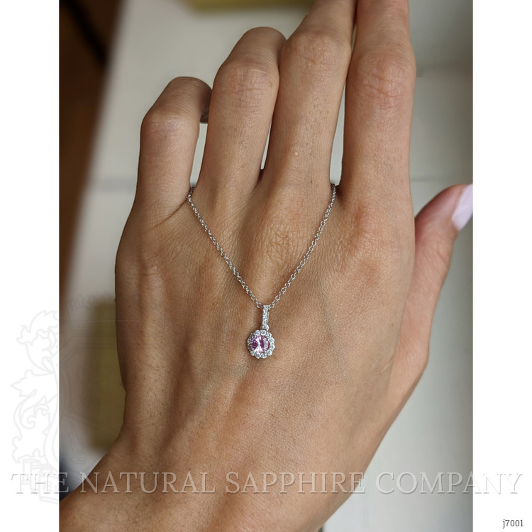 0.32 Ct. Pink Sapphire and Natural Diamond Pave Pendant, 18K White Gold