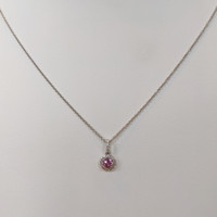 0.32 Ct. Pink Sapphire and Natural Diamond Pave Pendant, 18K White Gold Life Style