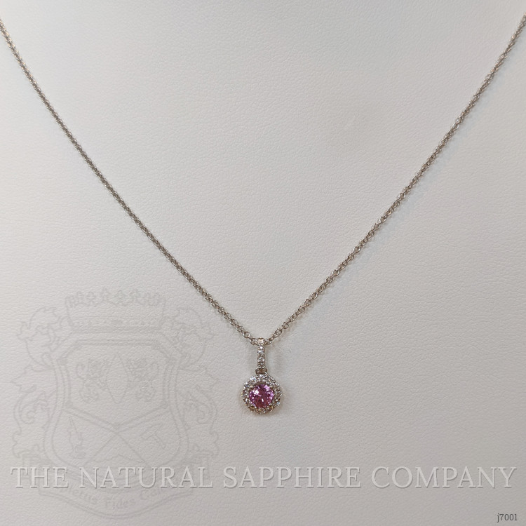 0.32 Ct. Pink Sapphire and Natural Diamond Pave Pendant, 18K White Gold