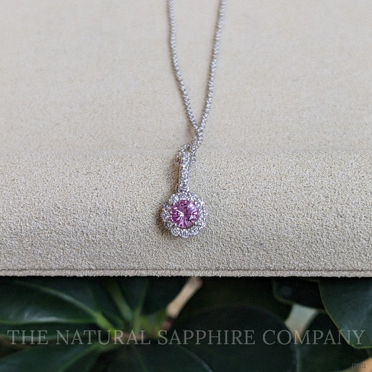 0.32 Ct. Pink Sapphire and Natural Diamond Pave Pendant, 18K White Gold