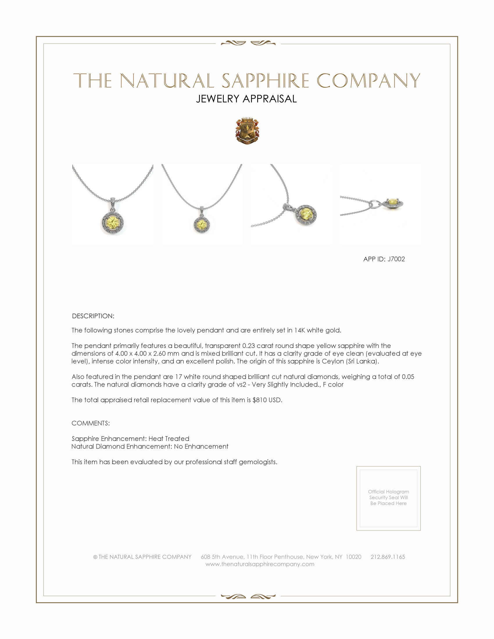 0.23 Ct. Yellow Sapphire and Natural Diamond Pave Pendant, 14K White Gold