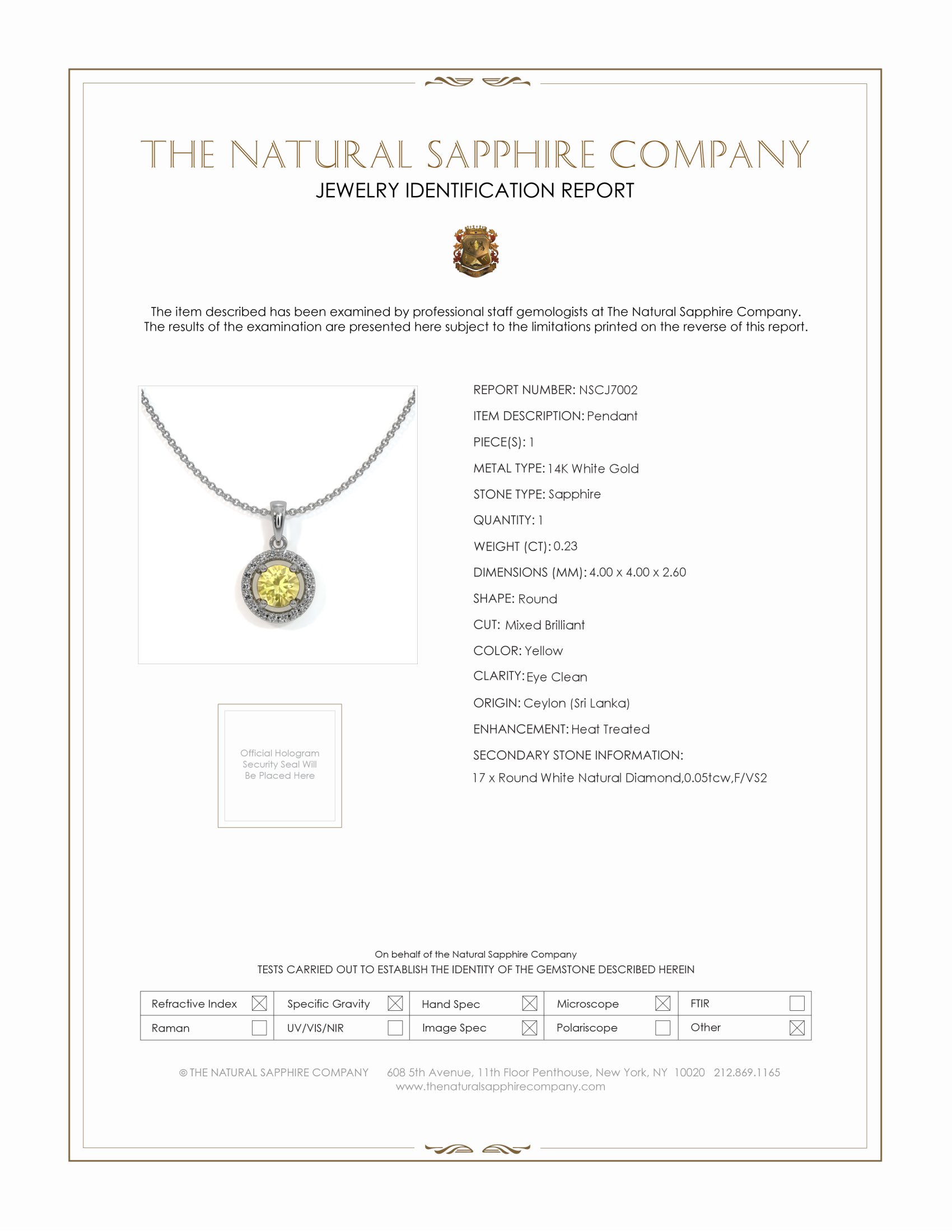 0.23 Ct. Yellow Sapphire and Natural Diamond Pave Pendant, 14K White Gold