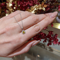 0.23 Ct. Yellow Sapphire and Natural Diamond Pave Pendant, 14K White Gold Life Style