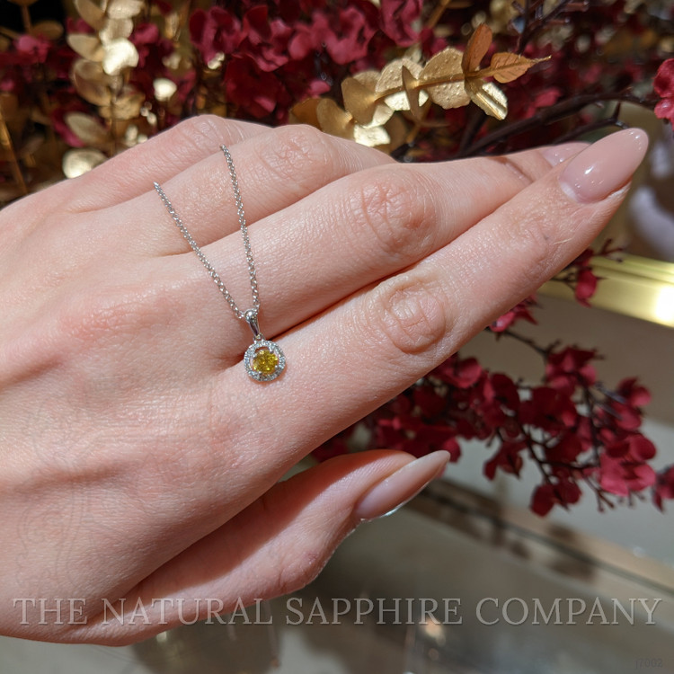 0.23 Ct. Yellow Sapphire and Natural Diamond Pave Pendant, 14K White Gold