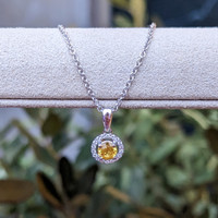 0.23 Ct. Yellow Sapphire and Natural Diamond Pave Pendant, 14K White Gold Life Style