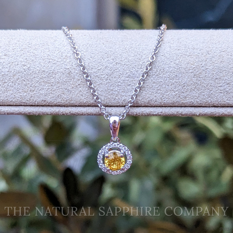 0.23 Ct. Yellow Sapphire and Natural Diamond Pave Pendant, 14K White Gold