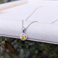 0.23 Ct. Yellow Sapphire and Natural Diamond Pave Pendant, 14K White Gold Life Style