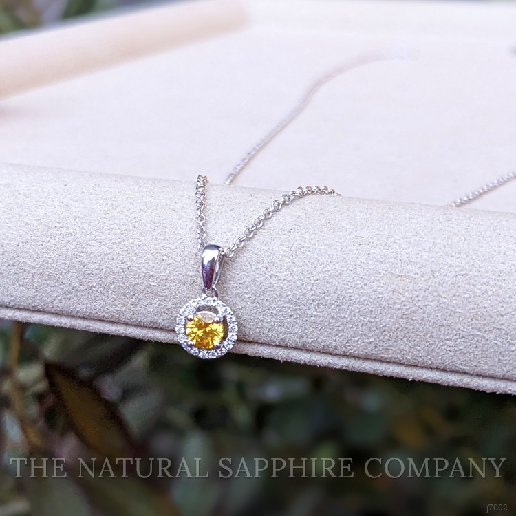 0.23 Ct. Yellow Sapphire and Natural Diamond Pave Pendant, 14K White Gold