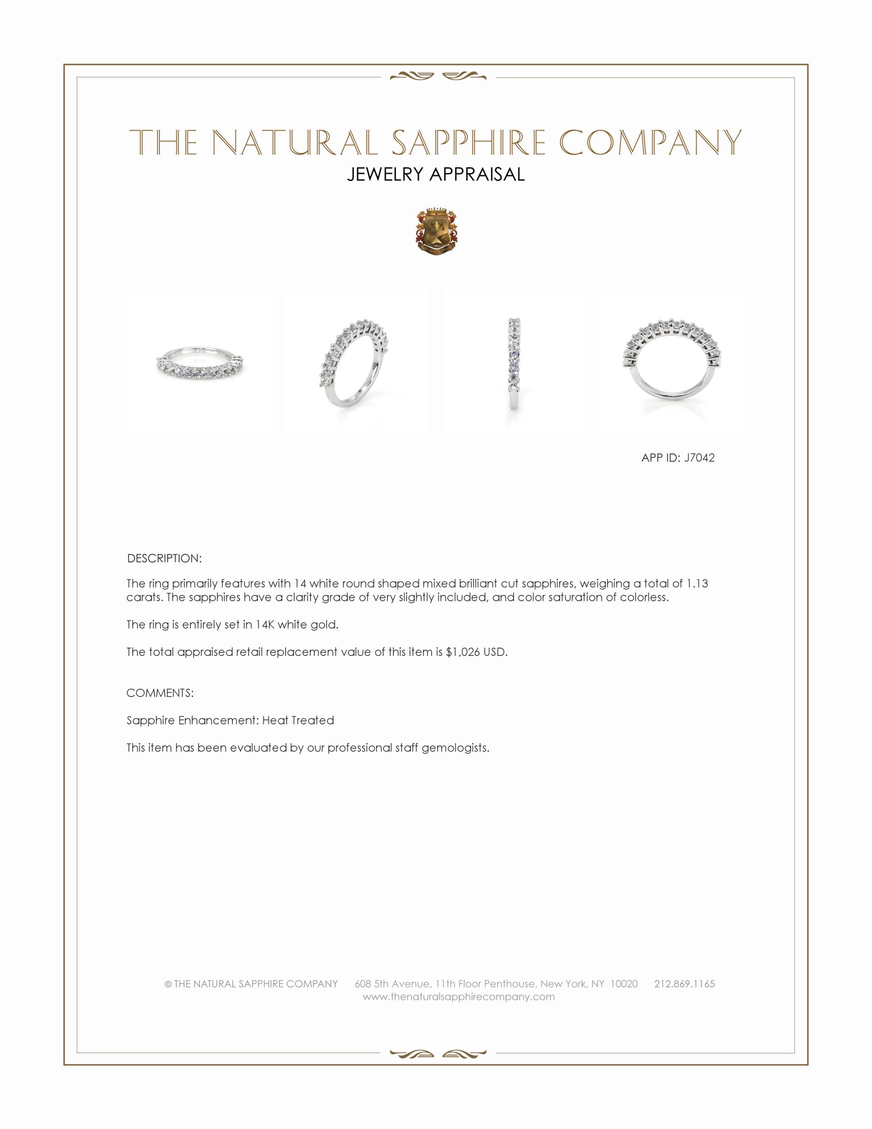 1.13 Ct. White Sapphire Accent Stones Ring, 14K White Gold