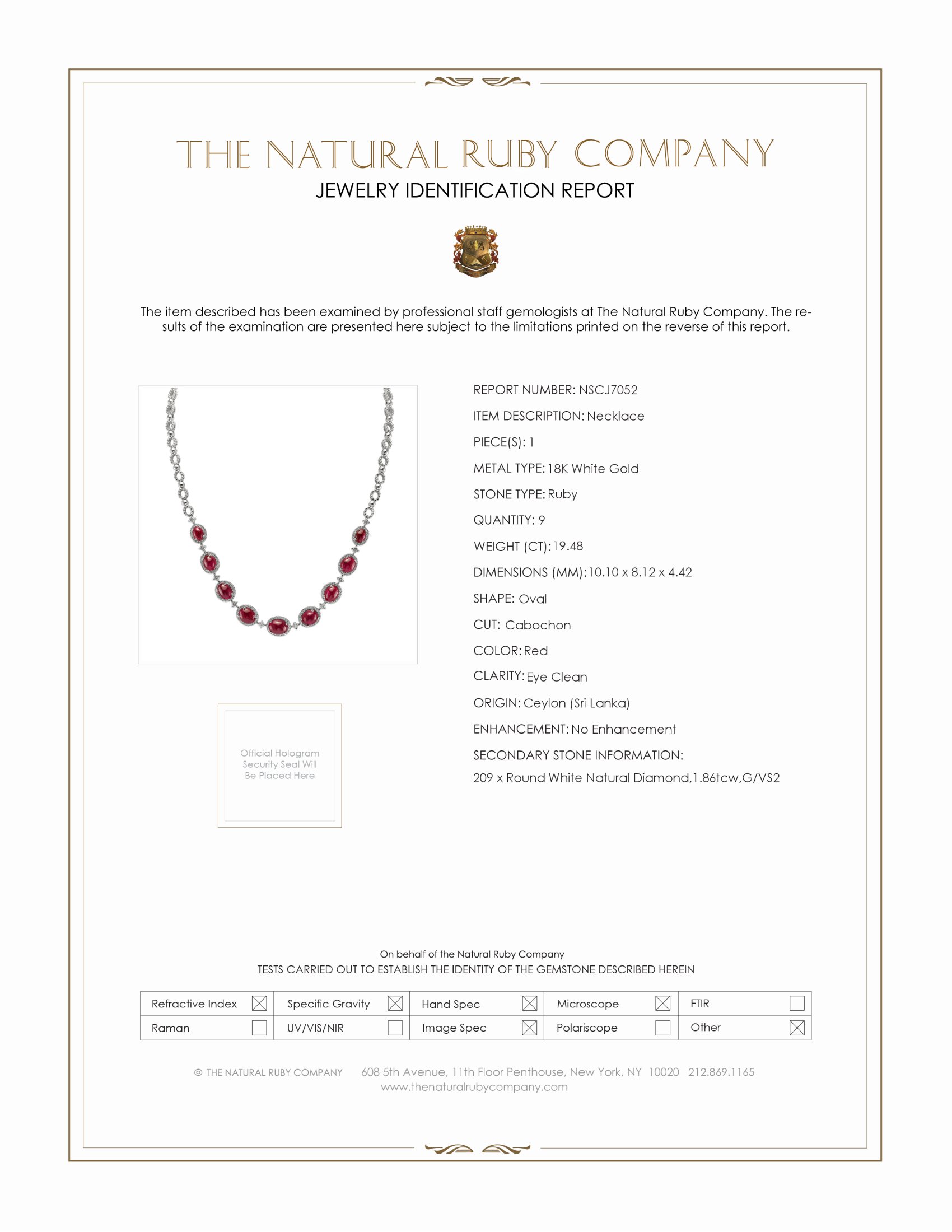 19.48 Ct. Ruby and Natural Diamond Antique Style Necklace, 18K White Gold