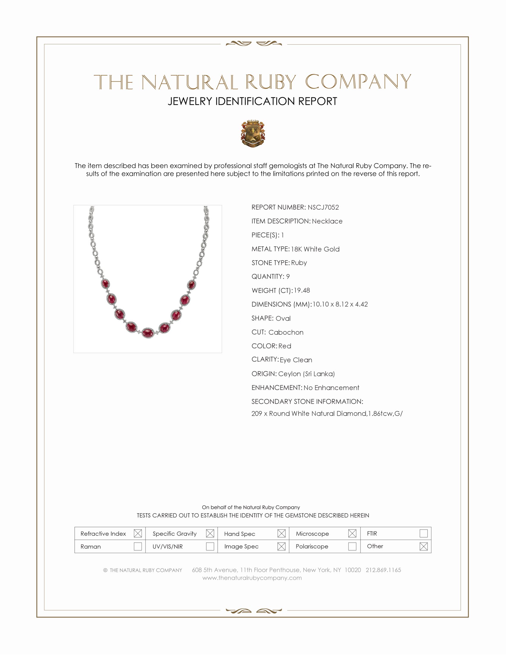 19.48 Ct. Ruby and Natural Diamond Antique Style Necklace, 18K White Gold