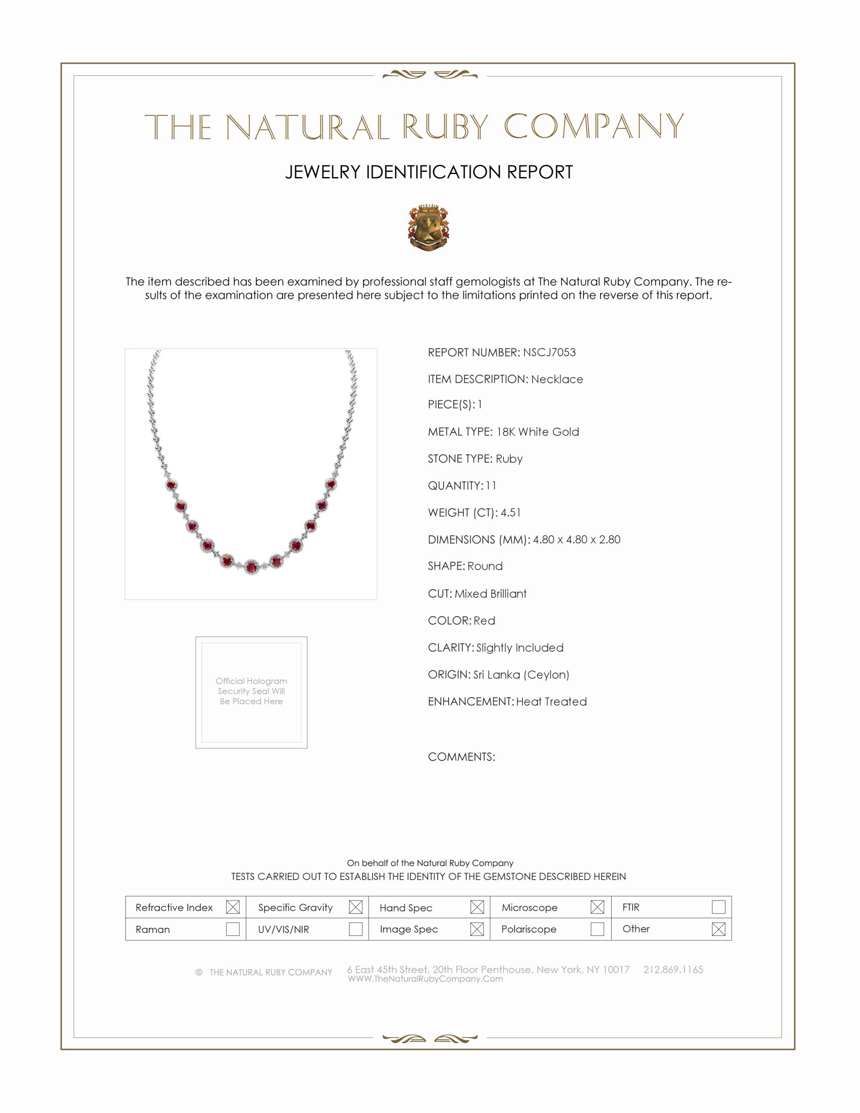 4.51 Ct. Ruby and Natural Diamond Necklace, 18K White Gold