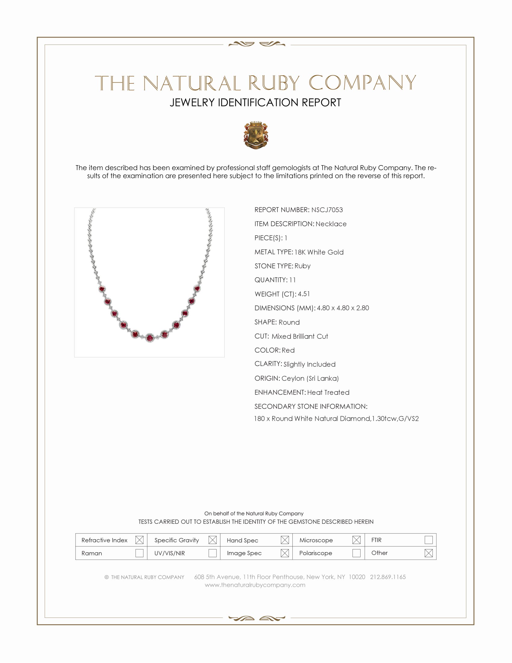 4.51 Ct. Ruby and Natural Diamond Necklace, 18K White Gold