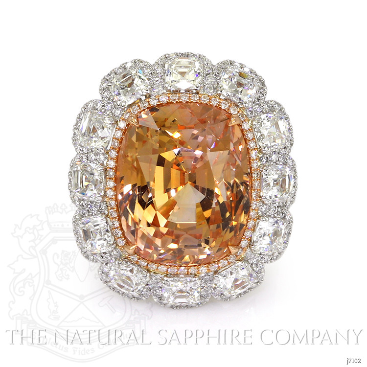 26.07 Ct. Padparadscha Sapphire and Natural Diamond Halo Ring, Platinum & 18K Rose