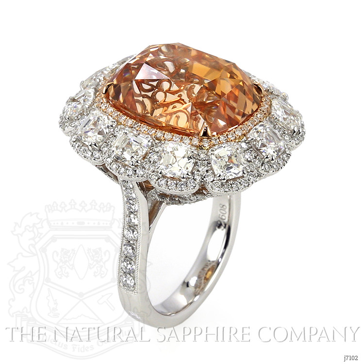 26.07 Ct. Padparadscha Sapphire and Natural Diamond Halo Ring, Platinum & 18K Rose