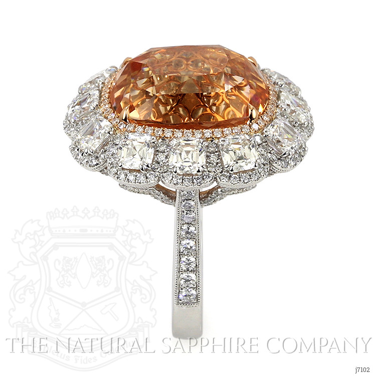 26.07 Ct. Padparadscha Sapphire and Natural Diamond Halo Ring, Platinum & 18K Rose