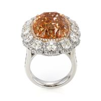 26.07 Ct. Padparadscha Sapphire and Natural Diamond Halo Ring, Platinum & 18K Rose Image