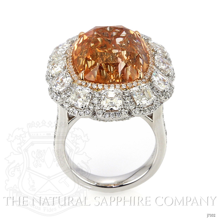 26.07 Ct. Padparadscha Sapphire and Natural Diamond Halo Ring, Platinum & 18K Rose