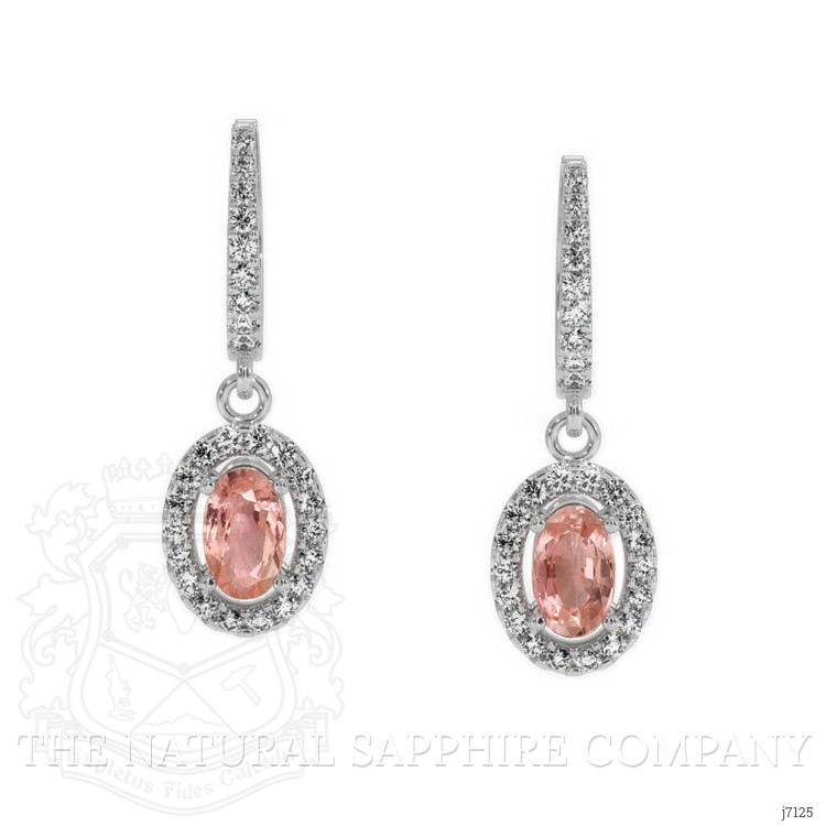 0.50 Ct.Tw. Padparadscha Sapphire and Natural Diamond Pave Earrings, 14K White Gold