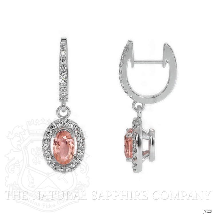 0.50 Ct.Tw. Padparadscha Sapphire and Natural Diamond Pave Earrings, 14K White Gold