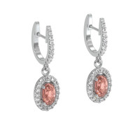 0.50&nbsp;Ct.Tw.Total Carat Weight Padparadscha Sapphire and Natural Diamond Pave Earrings, 14K White Gold Image