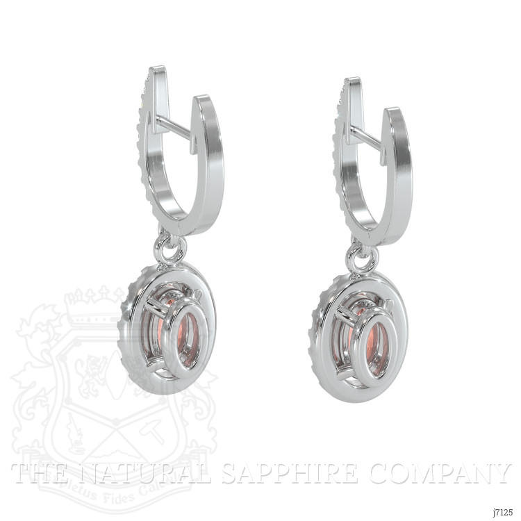 0.50 Ct.Tw. Padparadscha Sapphire and Natural Diamond Pave Earrings, 14K White Gold
