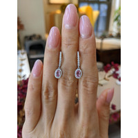 0.50&nbsp;Ct.Tw.Total Carat Weight Padparadscha Sapphire and Natural Diamond Pave Earrings, 14K White Gold Life Style