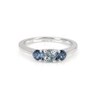 0.53 Ct. Bluish Grey Sapphire and Blue Sapphire Three Stone Ring, 14K White Gold Video