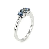 0.53 Ct. Bluish Grey Sapphire and Blue Sapphire Three Stone Ring, 14K White Gold Image