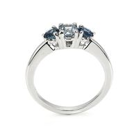 0.53 Ct. Bluish Grey Sapphire and Blue Sapphire Three Stone Ring, 14K White Gold Image